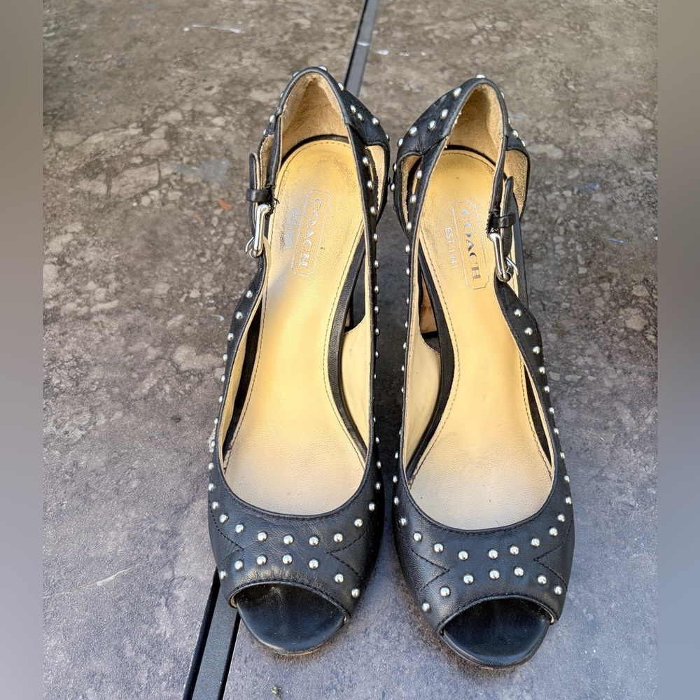Black Coach Billee Black Studded Women's Peep-Toe Heels